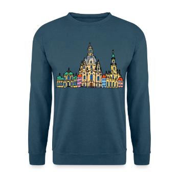 Dresden Skyline im bunten Wachsmalstil - Unisex Pullover - Indigoblau - Vorne
