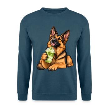 Deutscher Schäferhund mit Matcha Latte - Unisex Pullover - Indigoblau - Vorne