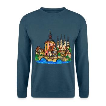 Bamberg Skyline im bunten Wachsmalstil - Unisex Pullover - Indigoblau - Vorne