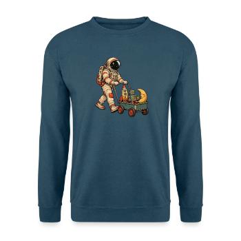Astronaut mit Bollerwagen voller Weltraumspielzeug - Unisex Pullover - Indigoblau - Vorne