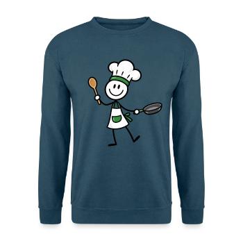 Lustiger kleiner Koch mit Pfanne und Kochlöffel - Unisex Pullover - Indigoblau - Vorne