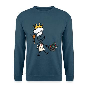 Lustiger kleiner Koch mit Krone und Pfanne - Unisex Pullover - Indigoblau - Vorne