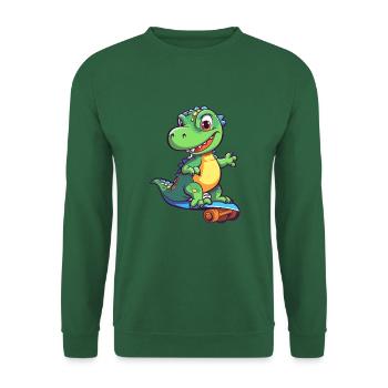 Lustiger Dinosaurier Kawaii Cartoon spielt Skateboard - Unisex Pullover - Grün - Vorne