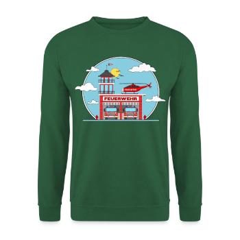 Feuerwehrstation Hubschrauber und Feuerwehrauto - Unisex Pullover - Grün - Vorne