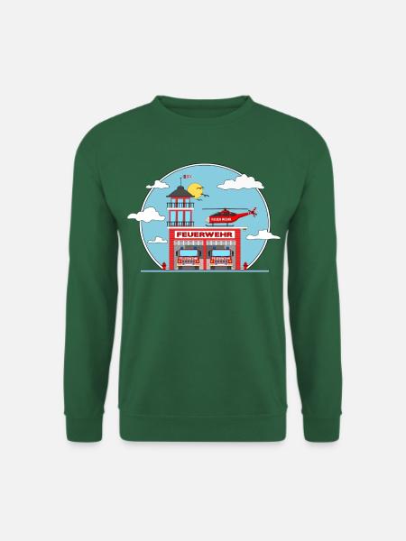 Feuerwehrstation Hubschrauber und Feuerwehrauto - Unisex Pullover - Grün