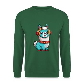 Lama Lustige Zeichentrickfigur Kopfhörer Musik - Unisex Pullover - Grün - Vorne