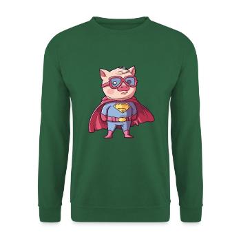Superheld Lustiges Schwein Kawaii Cartoon Tier Haustier - Unisex Pullover - Grün - Vorne