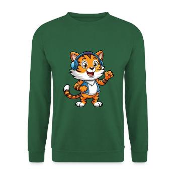 Tiger Funny Cartoon Character Headphone Music - Unisex Sweatshirt - green - Front