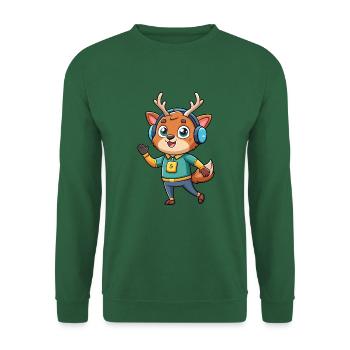 Hirsch Lustige Cartoon Figur Kopfhörer Musik - Unisex Pullover - Grün - Vorne