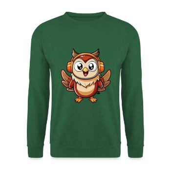 Eule Lustige Zeichentrickfigur Kopfhörer Musik - Unisex Pullover - Grün - Vorne