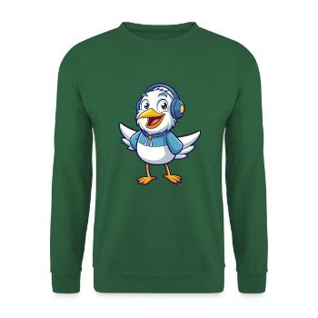 Möwe Lustige Zeichentrickfigur Kopfhörer Musik - Unisex Pullover - Grün - Vorne