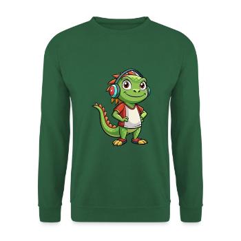 Leguan Lustige Zeichentrickfigur Kopfhörer Musik - Unisex Pullover - Grün - Vorne