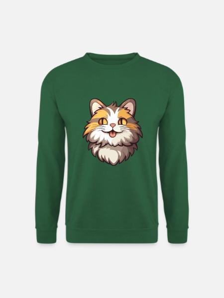 Kurilian Bobtail Katze Karikatur Aquarell Clipart - Unisex Pullover - Grün