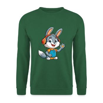 Kaninchen Lustige Cartoon Figur Kopfhörer Musik - Unisex Pullover - Grün - Vorne