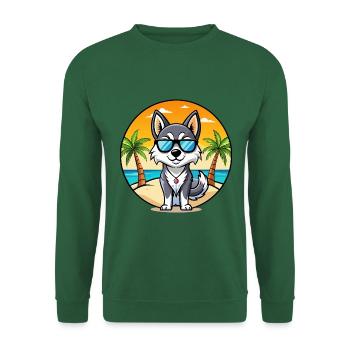 Alaskan Klee Kai Chien Race Dessin Animé Lunettes De Soleil Plage - Sweat-shirt Unisexe - vert foncé - Devant