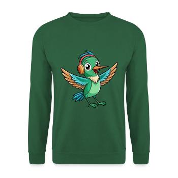 Kolibri Lustige Cartoon Tier Kopfhörer Musik - Unisex Pullover - Grün - Vorne