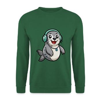 Seal Funny Cartoon Character Musique de casque - Sweat-shirt Unisexe - vert foncé - Devant