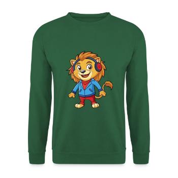 Löwe Lustige Zeichentrickfigur Kopfhörer Musik - Unisex Pullover - Grün - Vorne