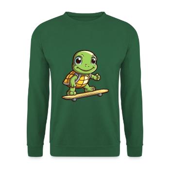 Lustige Schildkröte Kawaii Cartoon Haustier spielt Skateboard - Unisex Pullover - Grün - Vorne