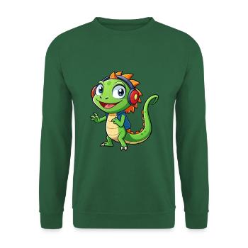 Eidechse Lustige Zeichentrickfigur Kopfhörer Musik - Unisex Pullover - Grün - Vorne