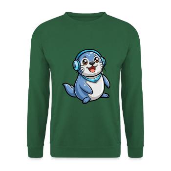 Seal Funny Cartoon Character Musique de casque - Sweat-shirt Unisexe - vert foncé - Devant