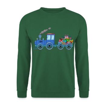 Kinderzug Eisenbahn mit Anhänger in blau - Unisex Pullover - Grün - Vorne