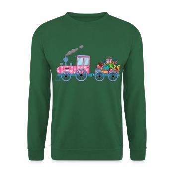 Kinderzug Eisenbahn mit Anhänger pink - Unisex Pullover - Grün - Vorne
