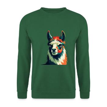 Lama Zeichentrickfigur Buntes Haustier Tier - Unisex Pullover - Grün - Vorne