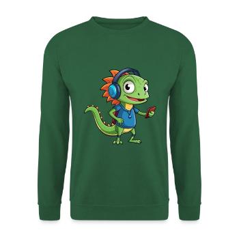 Eidechse Lustige Zeichentrickfigur Kopfhörer Musik - Unisex Pullover - Grün - Vorne
