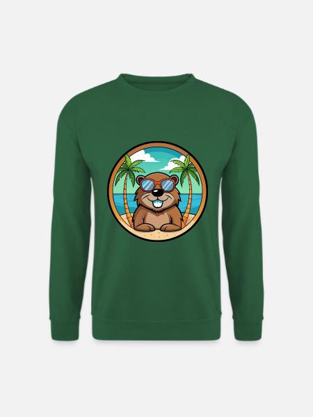 Biber Lustige Cartoon Sommer Strand Sonnenbrille Cool - Unisex Pullover - Grün