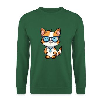 Katze mit Brille Karikatur Kawaii Illustration - Unisex Pullover - Grün - Vorne
