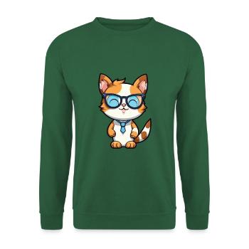 Katze mit Brille Karikatur Kawaii Illustration - Unisex Pullover - Grün - Vorne