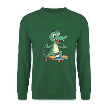 Lustiges Krokodil Kawaii Cartoon spielt Skateboard - Unisex Pullover - Grün - Vorne