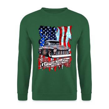 Vintage Pickup mit Flaggen-Print - Unisex Pullover - Grün - Vorne