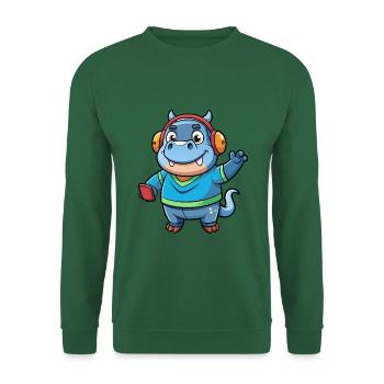 Hippo Funny Cartoon Character Headphone Music - Unisex Sweatshirt - green - Front