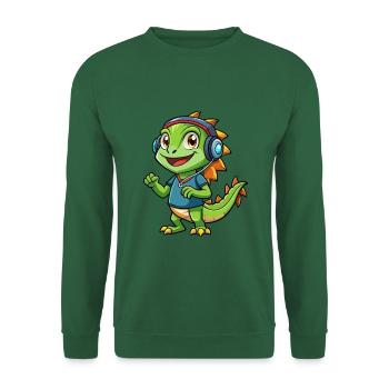 Leguan Lustige Zeichentrickfigur Kopfhörer Musik - Unisex Pullover - Grün - Vorne