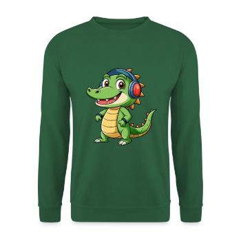 Krokodil Lustige Zeichentrickfigur Kopfhörer Musik - Unisex Pullover - Grün - Vorne