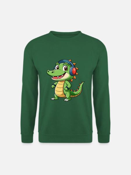 Crocodile Drôle Dessin Animé Personnage Casque Musique - Sweat-shirt Unisexe - vert foncé