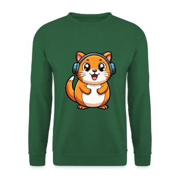 Hamster Lustige Zeichentrickfigur Kopfhörer Musik - Unisex Pullover - Grün - Vorne