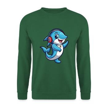 Delfin Lustige Zeichentrickfigur Kopfhörer Musik - Unisex Pullover - Grün - Vorne