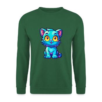 Katze buntes Aquarell Cartoon Kawaii Tier - Unisex Pullover - Grün - Vorne