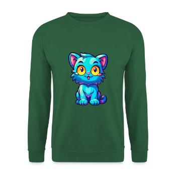Katze buntes Aquarell Cartoon Kawaii Tier - Unisex Pullover - Grün - Vorne