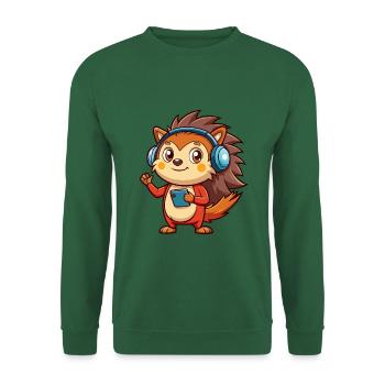hérisson drôle de personnage de dessin animé musique de casque - Sweat-shirt Unisexe - vert foncé - Devant