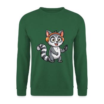 Lemur Lustige Zeichentrickfigur Kopfhörer Musik - Unisex Pullover - Grün - Vorne