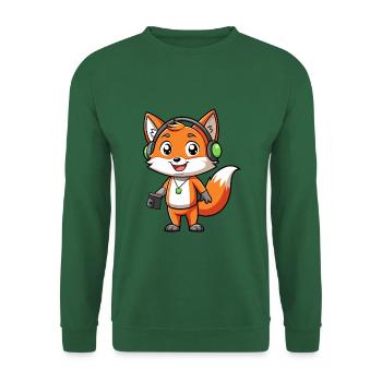 Fuchs Lustige Zeichentrickfigur Kopfhörer Musik - Unisex Pullover - Grün - Vorne