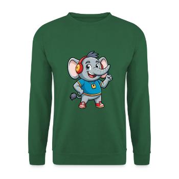 Elefant Lustige Zeichentrickfigur Kopfhörer Musik - Unisex Pullover - Grün - Vorne