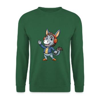 Esel Lustige Cartoon Figur Kopfhörer Musik - Unisex Pullover - Grün - Vorne