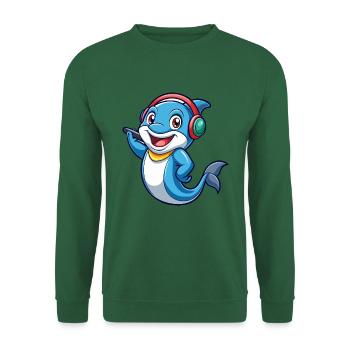Delfin Lustige Zeichentrickfigur Kopfhörer Musik - Unisex Pullover - Grün - Vorne