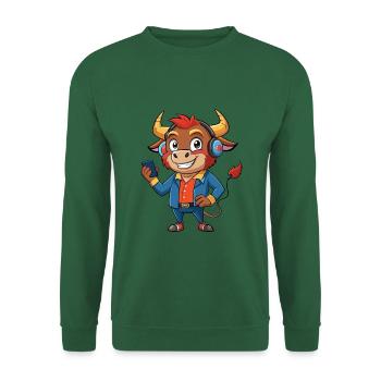 Stier Lustige Zeichentrickfigur Kopfhörer Musik - Unisex Pullover - Grün - Vorne