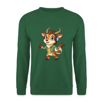 Antilope Lustige Cartoon Figur Kopfhörer Musik - Unisex Pullover - Grün - Vorne